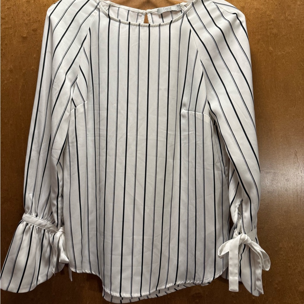 Dalia White and Black Striped Blouse with Tie Sleeves
